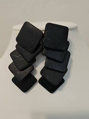 Chico's Black Stacked Square Drop Leather Earrings
